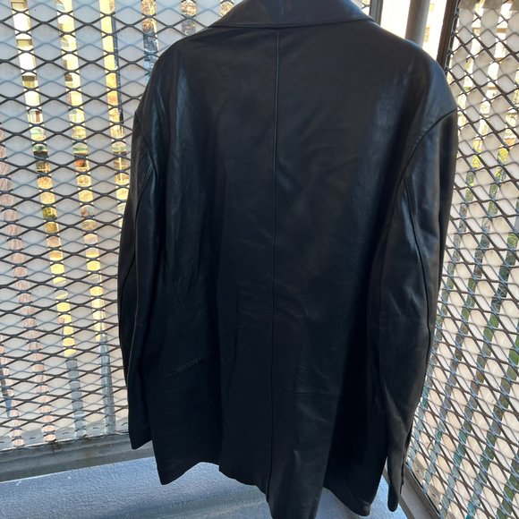 Morton & Rossi Three Button Pocket Coat Black Leather Jacket XXL - Picture 2 of 11